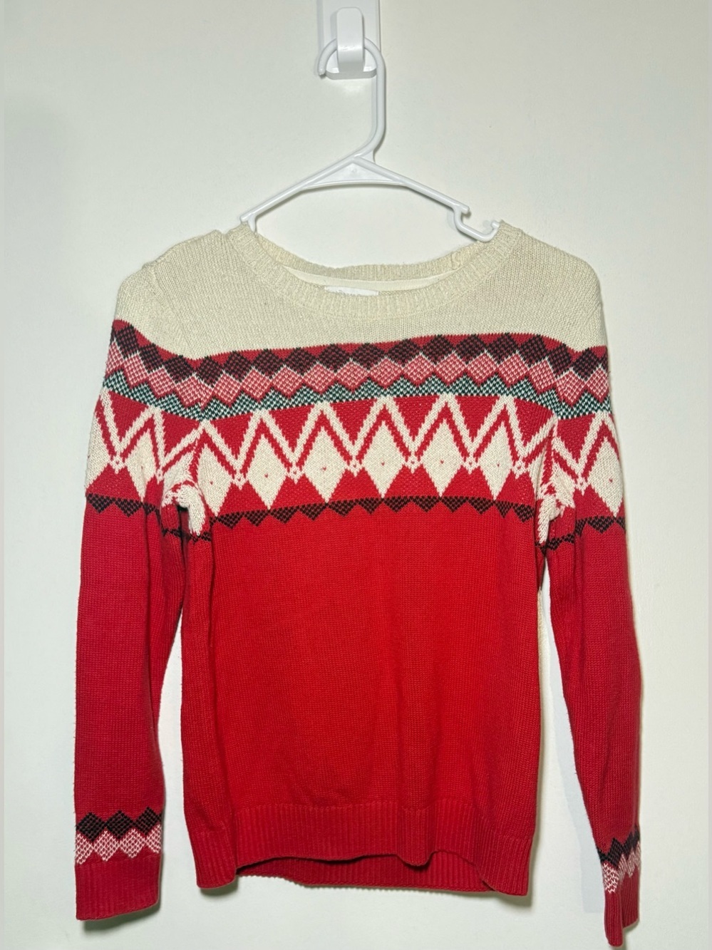 Charter Club Women's Crewneck Geometric Knit Holiday Festive Winter Sweater S